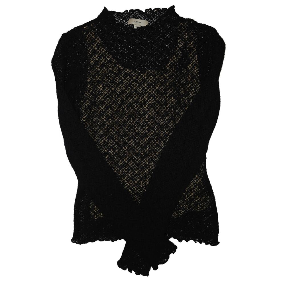 NWOT XS Women's VINCE Black Lace Long Sleeve "Naked" Look Top w/Tank MSRP $268‎ - Picture 7 of 13